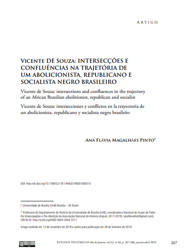 VICENTE DE SOUZA: INTERSECÇÕES E CONFLUÊNCIAS NA TRAJETÓRIA DE UM ABOLICIONISTA, REPUBLICANO E SOCIALISTA NEGRO BRASILEIRO