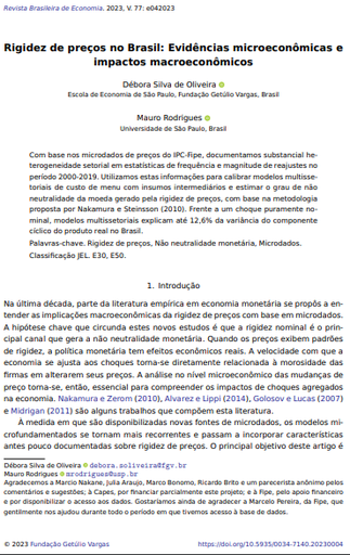 Rigidez de preços no Brasil: Evidências microeconômicas e impactos macroeconômicos