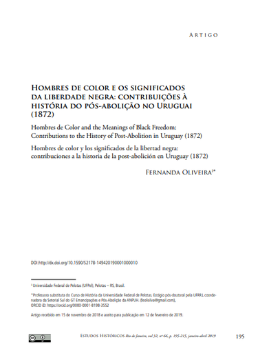 HOMBRES DE COLOR E OS SIGNIFICADOS DA LIBERDADE NEGRA: CONTRIBUIÇÕES À HISTÓRIA DO PÓS-ABOLIÇÃO NO URUGUAI (1872)