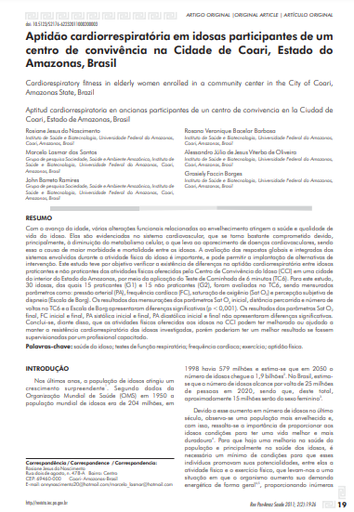 Aptidão cardiorrespiratória em idosas participantes de um centro de convivência na Cidade de Coari, Estado do Amazonas, Brasil
