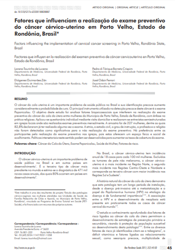Fatores que influenciam a realização do exame preventivo do câncer cérvico-uterino em Porto Velho, Estado de Rondônia, Brasil