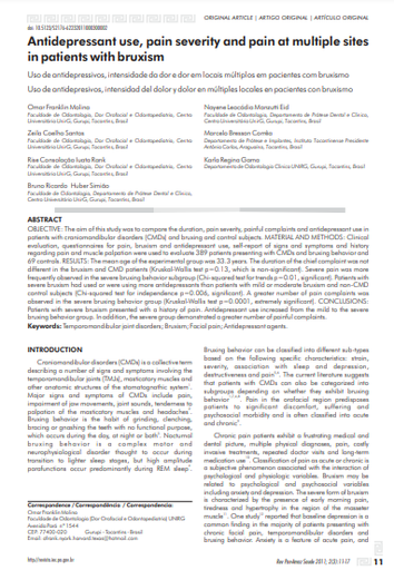 Uso de antidepressivos, intensidade da dor e dor em locais múltiplos em pacientes com bruxismo