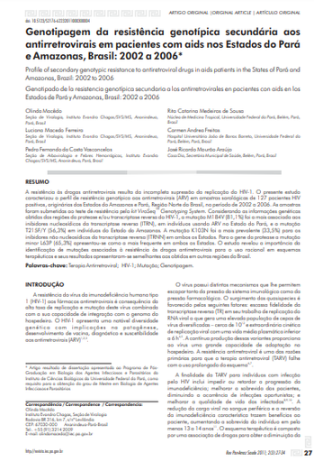 Genotipagem da resistência genotípica secundária aos antirretrovirais em pacientes com aids nos Estados do Pará e Amazonas, Brasil: 2002 a 2006