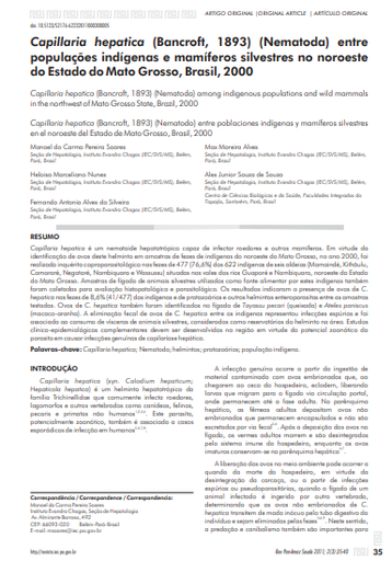 Capillaria hepatica (Bancroft, 1893) (Nematoda) entre populações indígenas e mamíferos silvestres no noroeste do Estado do Mato Grosso, Brasil, 2000