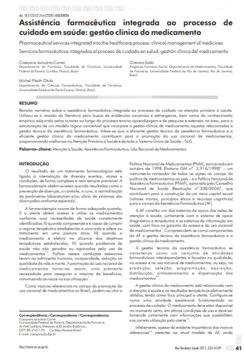 Assistência farmacêutica integrada ao processo de cuidado em saúde: gestão clínica do medicamento
