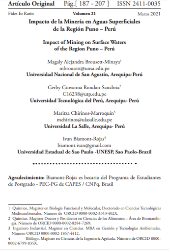 Impacto de la minería en aguas superficiales de la Región Puno - Perú