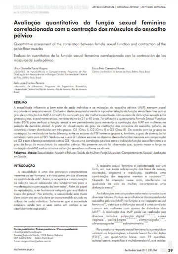 Avaliação quantitativa da função sexual feminina correlacionada com a contração dos músculos do assoalho pélvico