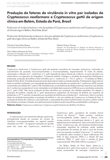 Produção de fatores de virulência in vitro por isolados de Cryptococcus neoformans e Cryptococcus gattii de origem clínica em Belém, Estado do Pará, Brasil