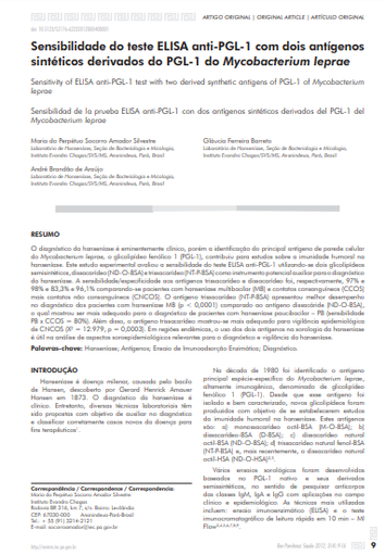 Sensibilidade do teste ELISA anti-PGL-1 com dois antígenos sintéticos derivados do PGL-1 do Mycobacterium leprae