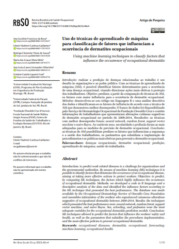 Uso de técnicas de aprendizado de máquina para classificação de fatores que influenciam a ocorrência de dermatites ocupacionais