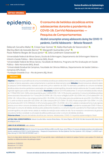 Alcohol consumption among adolescents during the COVID-19 pandemic, ConVid Adolescents – Behavior Research