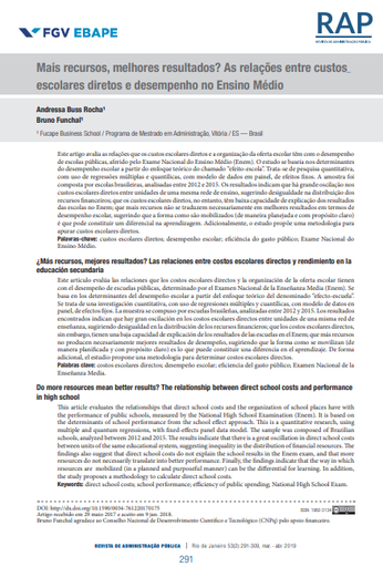 Mais recursos, melhores resultados? As relações entre custos escolares diretos e desempenho no Ensino Médio