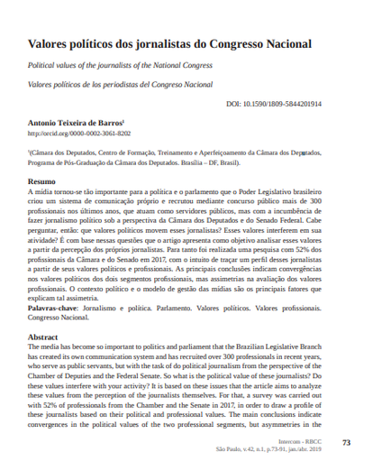 Valores políticos dos jornalistas do Congresso Nacional