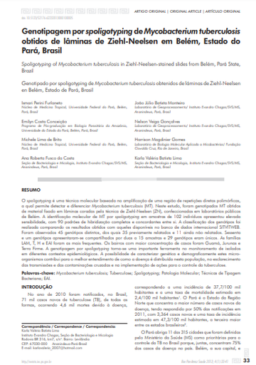 Genotipagem por spoligotyping de Mycobacterium tuberculosis obtidos de lâminas de Ziehl-Neelsen em Belém, Estado do Pará, Brasil