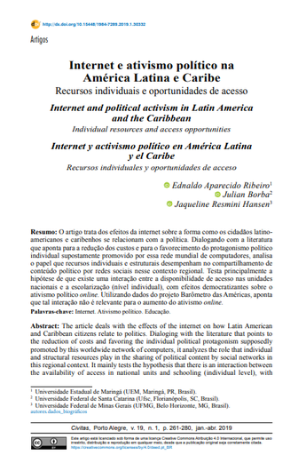 Internet e ativismo político na América Latina e Caribe: Recursos individuais e oportunidades de acesso