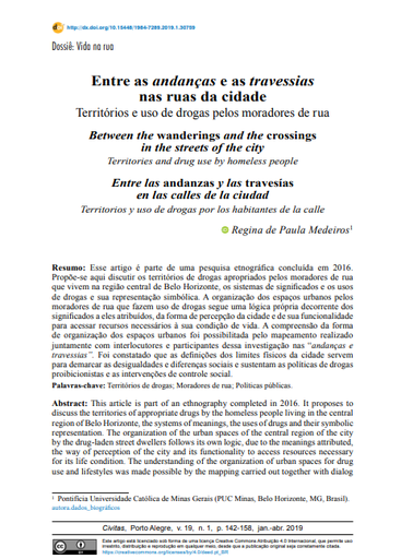 Entre as andanças e as travessias nas ruas da cidade: Territórios e uso de drogas pelos moradores de rua