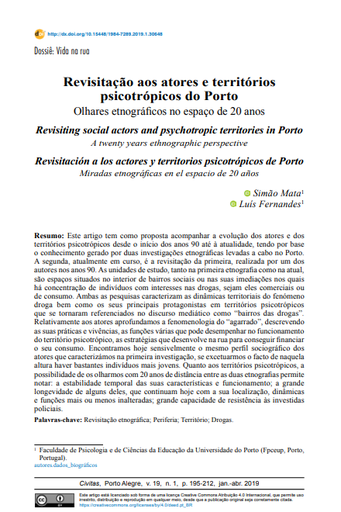 Revisitação aos atores e territórios psicotrópicos do Porto: Olhares etnográficos no espaço de 20 anos