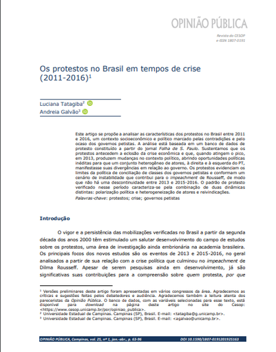 Os protestos no Brasil em tempos de crise (2011-2016)