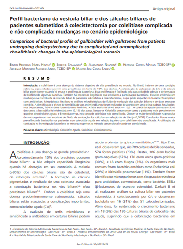 Comparison of bacterial profile of gallbladder with gallstones from patients undergoing cholecystectomy due to complicated and uncomplicated cholelithiasis: changes in the epidemiological scenario