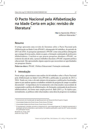 O Pacto Nacional pela Alfabetização na Idade Certa em ação: revisão de literatura