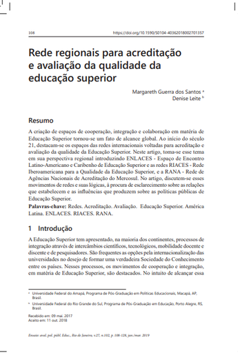 Rede regionais para acreditação e avaliação da qualidade da educação superior