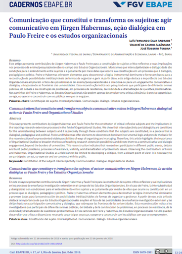 Comunicação que constitui e transforma os sujeitos: agir comunicativo em Jürgen Habermas, ação dialógica em Paulo Freire e os estudos organizacionais