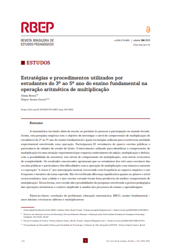 Estratégias e procedimentos utilizados por estudantes do 3º ao 5º ano do ensino fundamental na operação aritmética de multiplicação