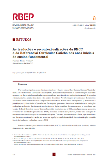 As traduções e recontextualizações da BNCC e do Referencial Curricular Gaúcho nos anos iniciais do ensino fundamental