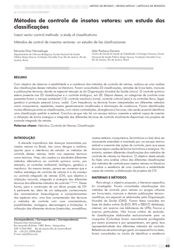 Métodos de controle de insetos vetores: um estudo das classificações