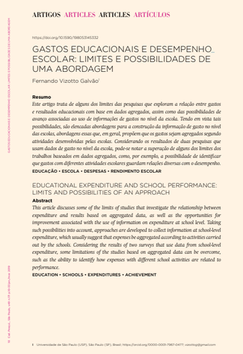 GASTOS EDUCACIONAIS E DESEMPENHO ESCOLAR: LIMITES E POSSIBILIDADES DE UMA ABORDAGEM