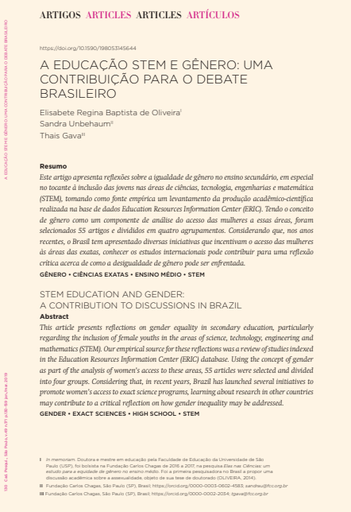 STEM EDUCATION AND GENDER: A CONTRIBUTION TO DISCUSSIONS IN BRAZIL