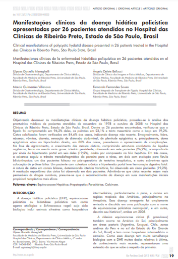 Manifestações clínicas da doença hidática policística apresentadas por 26 pacientes atendidos no Hospital das Clínicas de Ribeirão Preto, Estado de São Paulo, Brasil