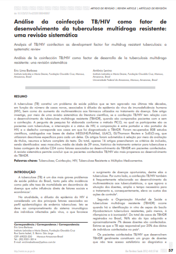 Análise da coinfecção TB/HIV como fator de desenvolvimento da tuberculose multidroga resistente: uma revisão sistemática