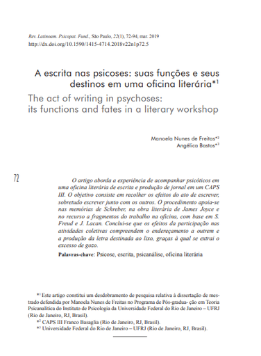 A escrita nas psicoses: suas funções e seus destinos em uma oficina literária