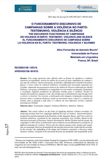 O FUNCIONAMENTO DISCURSIVO DE CAMPANHAS SOBRE A VIOLÊNCIA NO PARTO: TESTEMUNHO, VIOLÊNCIA E SILÊNCIO