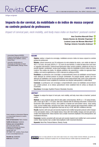 Impact of cervical pain, neck mobility, and body mass index on teachers’ postural control