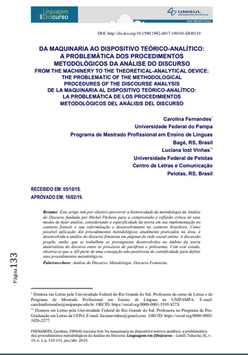DA MAQUINARIA AO DISPOSITIVO TEÓRICO-ANALÍTICO: A PROBLEMÁTICA DOS PROCEDIMENTOS METODOLÓGICOS DA ANÁLISE DO DISCURSO