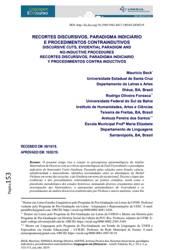 RECORTES DISCURSIVOS, PARADIGMA INDICIÁRIO E PROCEDIMENTOS CONTRAINDUTIVOS