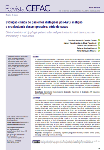 Clinical evolution of dysphagic patients after malignant infarction and decompressive craniectomy: a case series Clinical evolution of dysphagic patients after malignant infarction and decompressive craniectomy: a case series