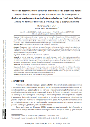 Análise do desenvolvimento territorial: a contribuição da experiência italiana