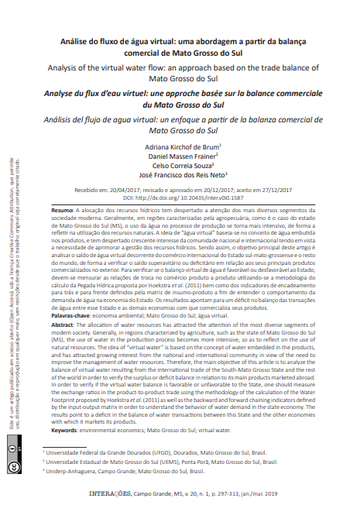 Análise do fluxo de água virtual: uma abordagem a partir da balança comercial de Mato Grosso do Sul