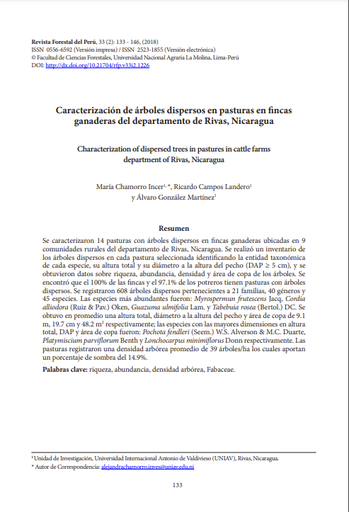 Caracterización de árboles dispersos en pasturas en fincas ganaderas del departamento de Rivas, Nicaragua