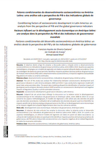 Fatores condicionantes do desenvolvimento socioeconômico na América Latina: uma análise sob a perspectiva do PIB e dos indicadores globais de governança