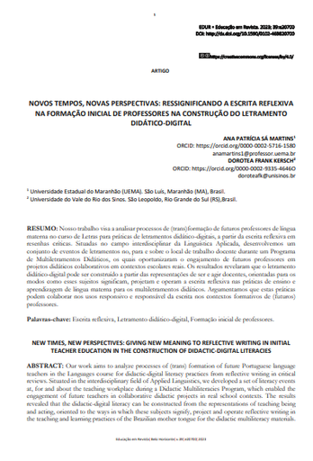 NOVOS TEMPOS, NOVAS PERSPECTIVAS: RESSIGNIFICANDO A ESCRITA REFLEXIVA NA FORMAÇÃO INICIAL DE PROFESSORES NA CONSTRUÇÃO DO LETRAMENTO DIDÁTICO-DIGITAL