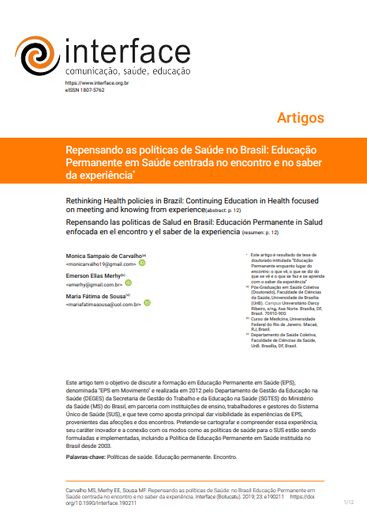 Repensando as políticas de Saúde no Brasil: Educação Permanente em Saúde centrada no encontro e no saber da experiência