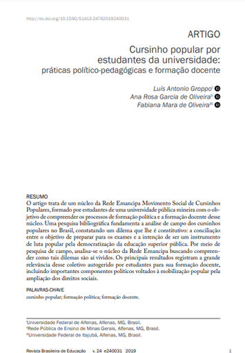 Cursinho popular por estudantes da universidade: práticas político-pedagógicas e formação docente