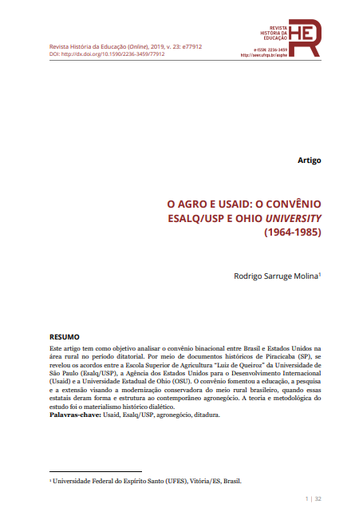 O AGRO E USAID: O CONVÊNIO ESALQ/USP E OHIO UNIVERSITY (1964-1985)