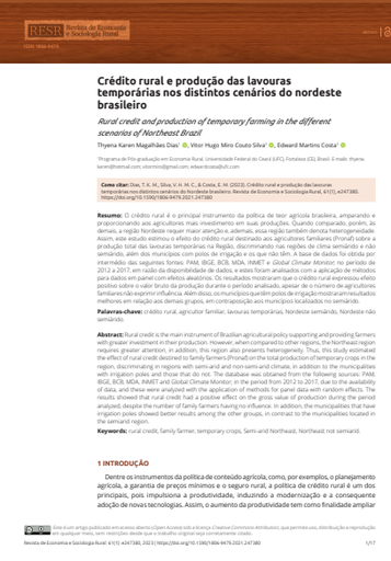 Crédito rural e produção das lavouras temporárias nos distintos cenários do nordeste brasileiro