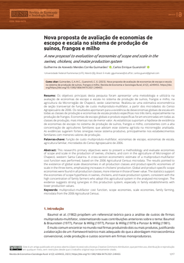 Nova proposta de avaliação de economias de escopo e escala no sistema de produção de suínos, frangos e milho