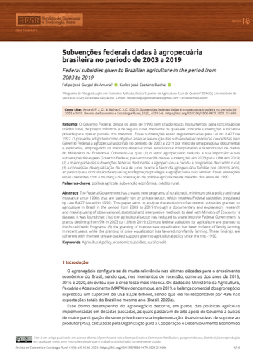 Subvenções federais dadas à agropecuária brasileira no período de 2003 a 2019